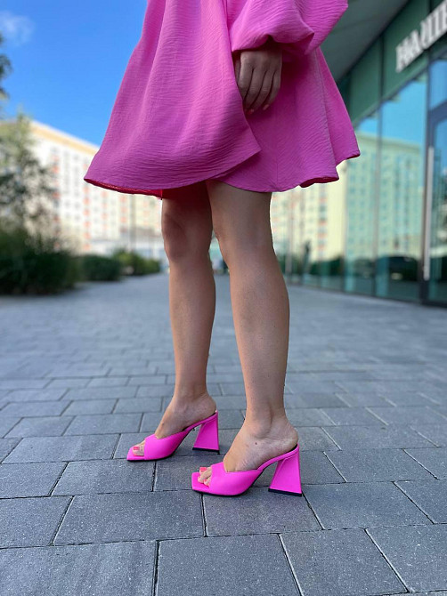 LIRIO Шльопанці сабо жіночі з натуральної шкіри на підборах неонові рожеві LIRIO L0260/8073-СТ- Коломыя - изображение 1