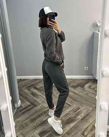 Женский стильный и удобный костюм двойка тринитка на флисе, трикотаж «Барашек» Графит, 50/52 Одесса