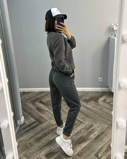 Женский стильный и удобный костюм двойка тринитка на флисе, трикотаж «Барашек» Графит, 50/52 Одесса - изображение 5