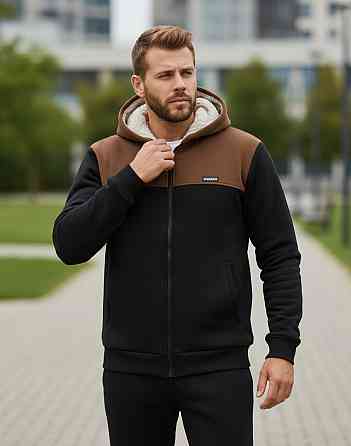 Чоловічий теплий костюм на флісі з хутром Чорно-коричневий 52/54 Харків