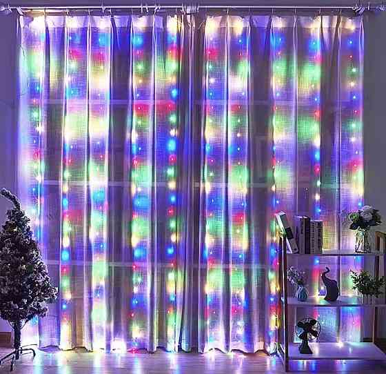 Світлодіодна гірлянда штора роса 6х3 м 600 led з USB і пультом керування (різнокольоровий) Смела