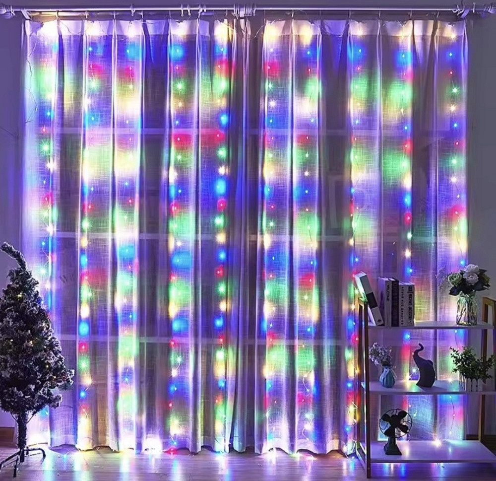 Світлодіодна гірлянда штора роса 6х3 м 600 led з USB і пультом керування (різнокольоровий) Смела - изображение 3