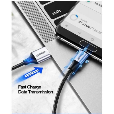 Дата кабель USB 2.0 AM to Type-C 1.5m US288 Aluminum Braid (Black) Ugreen (60127) Винница - изображение 7