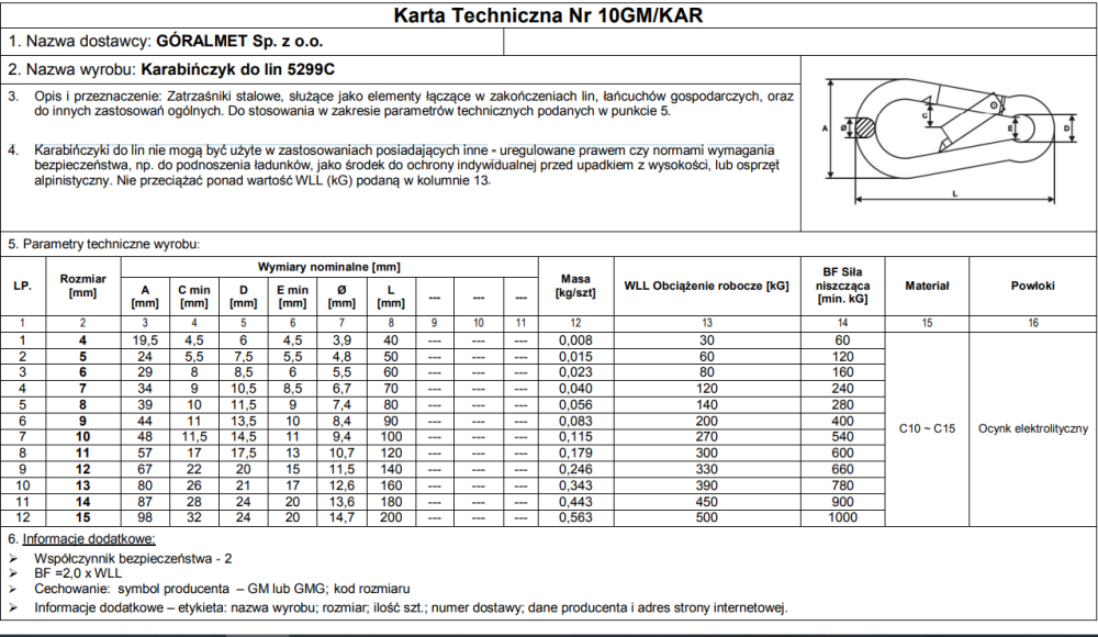 Карабін пожежний "GoralMet" в білому оцинку DIN5299  4х40 мм Киев - изображение 1