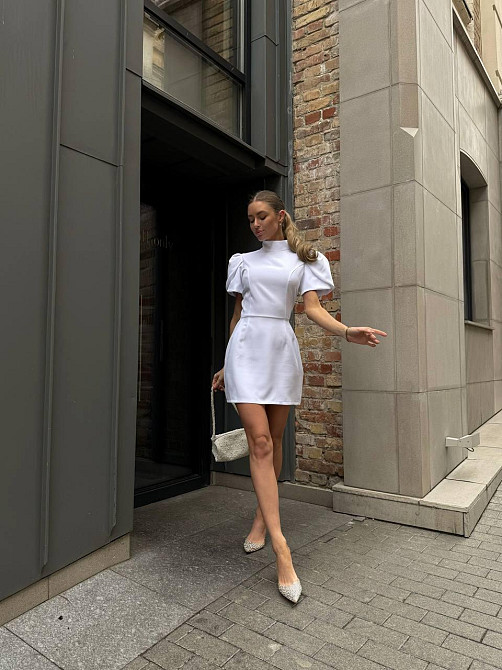 Жіноче коротке романтичне плаття з бантиком і відкритою спиною костюмка Білий, 46/48 Одеса - фото 10