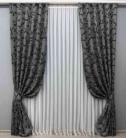 Комплект готовых штор VR-Textil Жаккард Allure № 1619ш Серый с черным 150х270 см 2 шт (33-0486) Киев