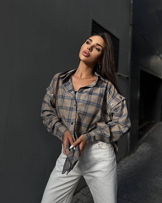 Жіноча повсякденна сорочка в клітинку турецька фланель беж-блакитний Одеса - фото 6