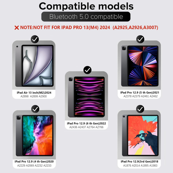 Чохол-клавіатура для iPad Pro 12.9" (3-6 пок) та iPad Air 13" (2024) Magnetic Bluetooth Folio, Сірий Space Grey Київ