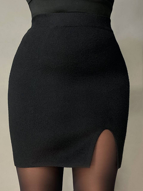 Спідниця жіноча My Fashion 6808-48 в’язана коротка з розрізом, чорний, one size Київ - фото 18