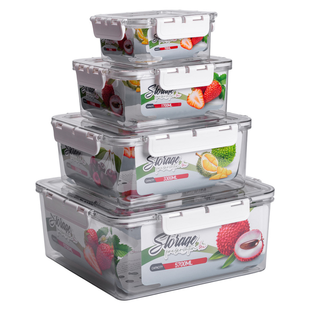 Yiwu Набір харчових контейнерів для їжі 4 шт 0.7/1.7/3.3/5.7 л на засувках HP-27-4 Киев - изображение 1