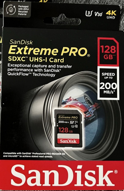 Карта Пам'яті SanDisk SD 128 GB C10 UHS-I U3 R200/W90MB/s Extreme Pro V30 Київ - фото 1