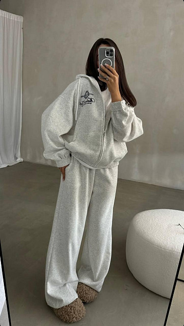 Жіночий теплий костюм-двійка: кофта та штани вільного крою тринитка на флісі Меланж, 46/48 Одеса - фото 1