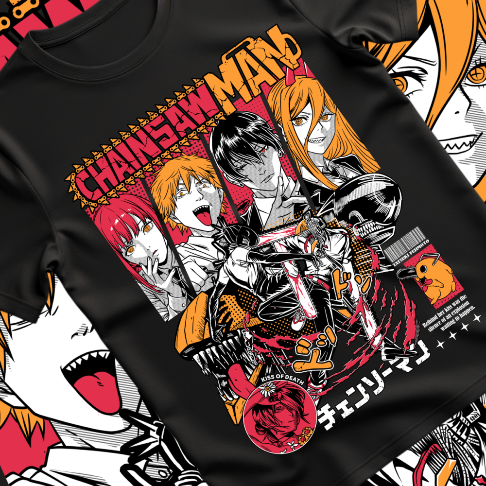 Футболка для хлопчика з аніме принтом Людина-бензопила оверсайз (зріст від 165 до 180) Чорний AnimeJ0597m Дніпро - фото 1