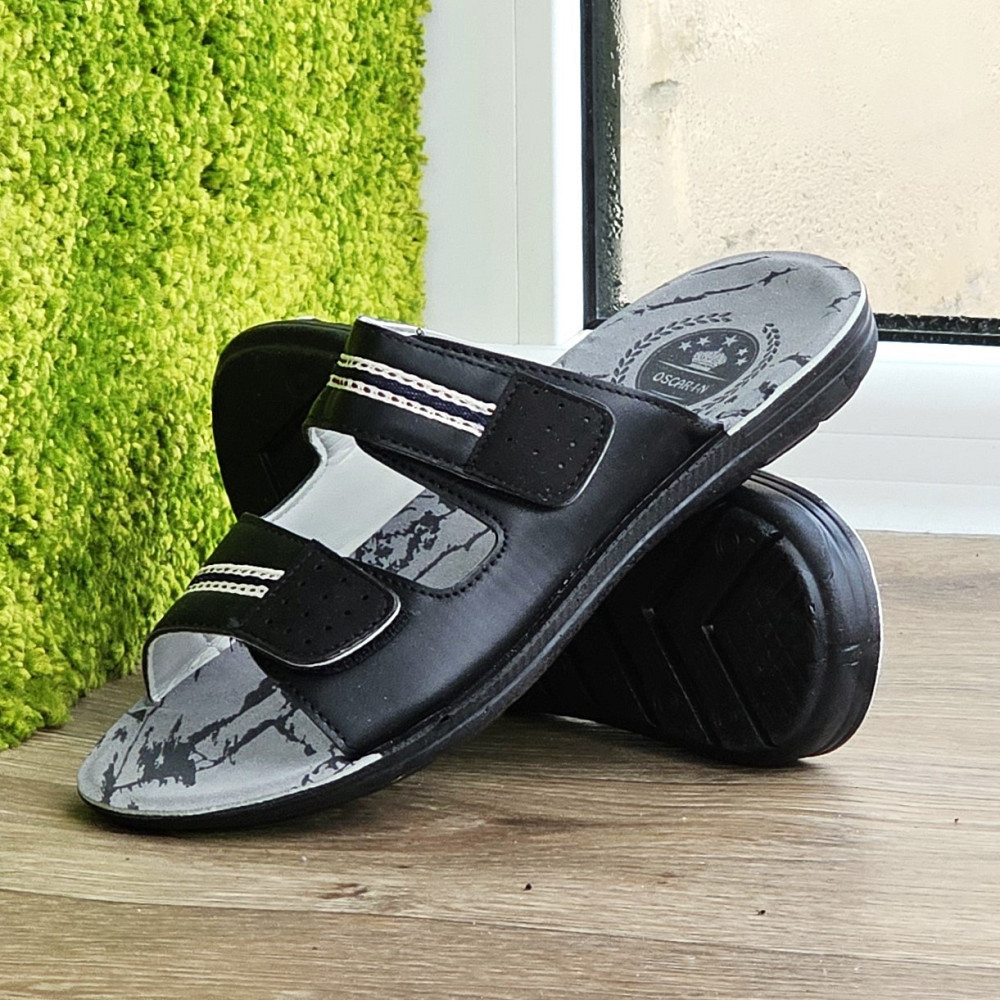 Мужские Шлёпанцы Тапочки Сланцы Чёрные Кожаные на Липучке (размеры: 41,42,43,44,45) Днепр - изображение 5