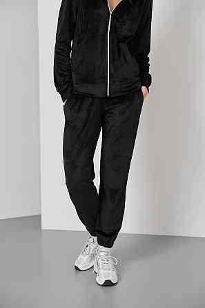 Женский велюровий костюм на змейке с капюшоном Черный S Харьков