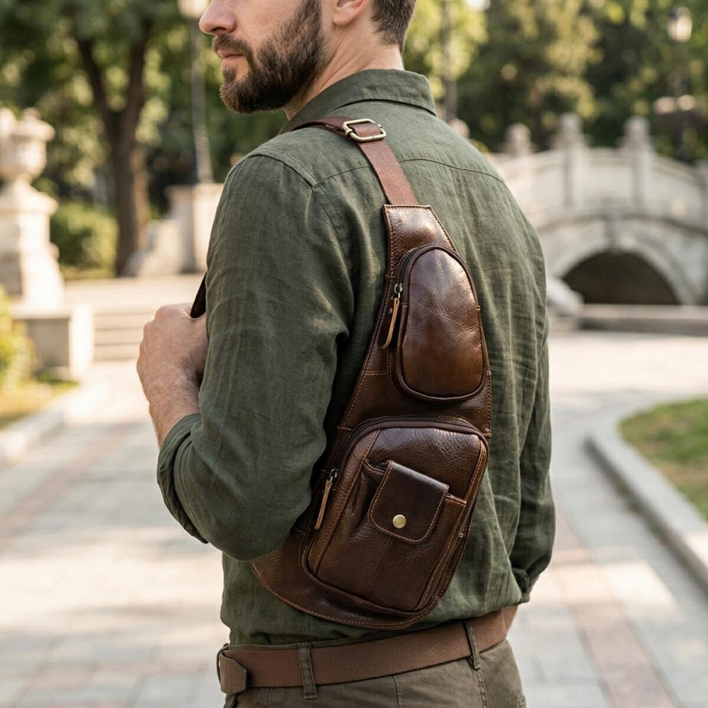 Чоловіча сумка з великою кількістю кишень із натуральної шкіри Vintage 22962 Коричневий Київ - фото 12