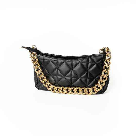 Сумка женская модная стильная с золотой цепочкой и стеганым рисунком, сумка клатч, Черный Каменец-Подольский