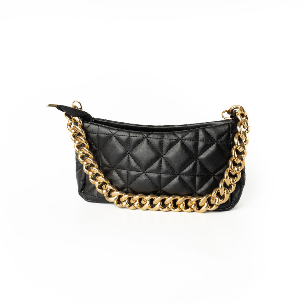 Сумка женская модная стильная с золотой цепочкой и стеганым рисунком, сумка клатч, Черный Каменец-Подольский - изображение 2