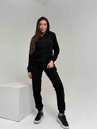 Жіночий повсякденний теплий костюм на флісі двійка Чорний, 50/52 Одеса