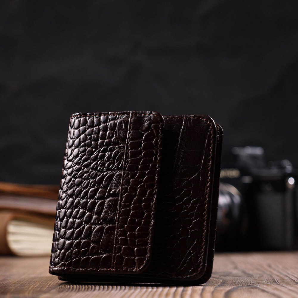 Портмоне из натуральной кожи с тиснением под крокодила Коричневый (Tony Bellucci) Киев - изображение 2