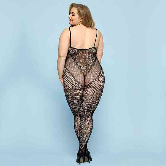 Відвертий бодістокінг JSY «Фатальна Скарлет» Plus Size, Black, імітація боді, мереживо, доступ Sex Aura Київ