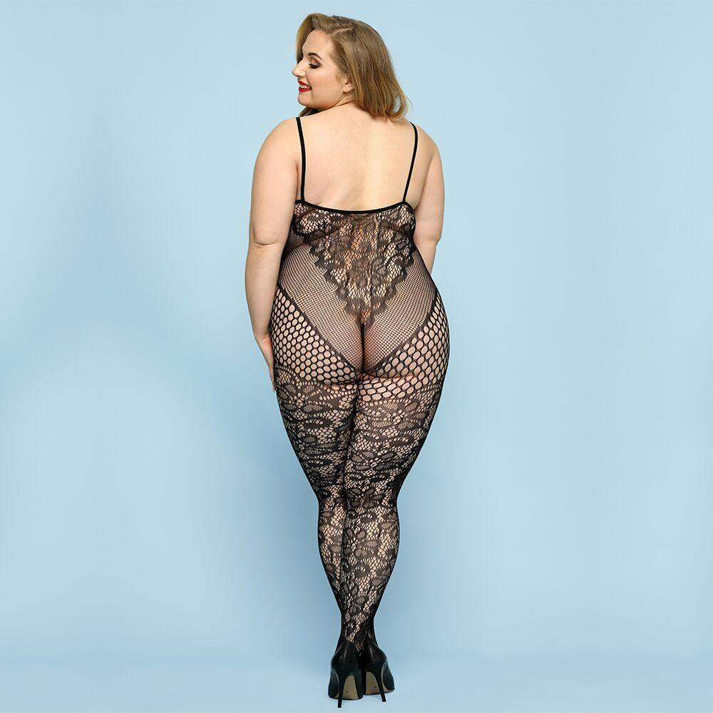Відвертий бодістокінг JSY «Фатальна Скарлет» Plus Size, Black, імітація боді, мереживо, доступ Sex Aura Київ - фото 2