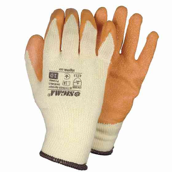 Трикотажные перчатки с частичным латексным покрытием кринкл р10 (оранжевый, манжет) SIGMA (9445461) Ровно