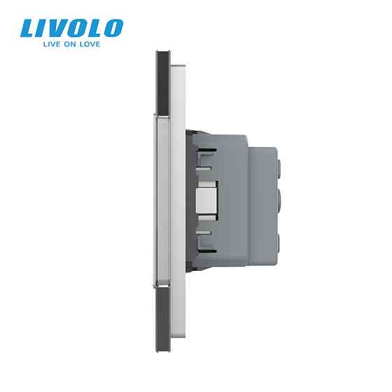 LIVOLO Потрійна електрична розетка з заземленням LIVOLO, сіра, скляна рамка, шторки, 250В 16А ( Коломия