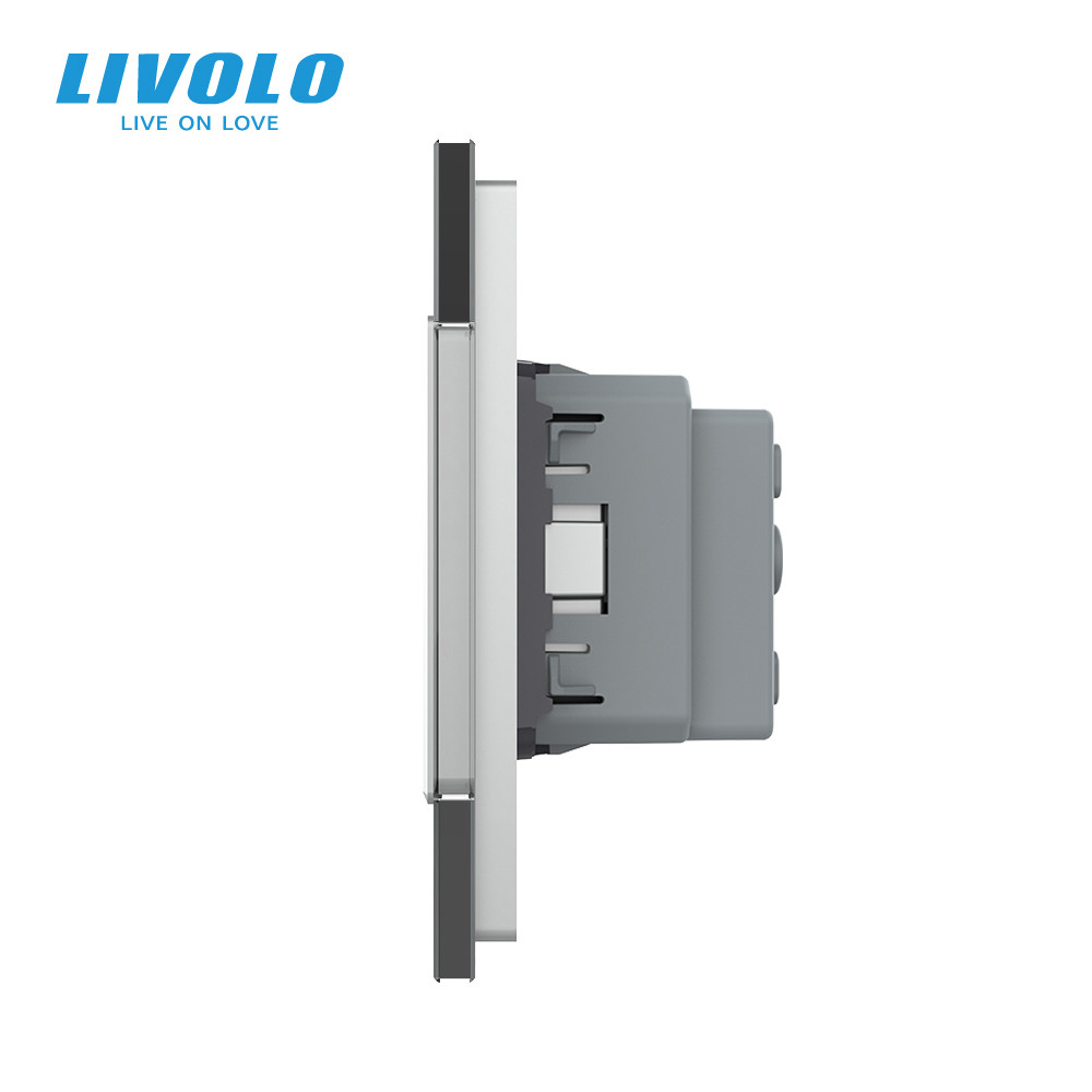 LIVOLO Потрійна електрична розетка з заземленням LIVOLO, сіра, скляна рамка, шторки, 250В 16А ( Коломия - фото 3