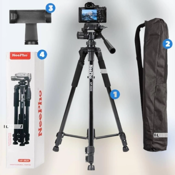 Штатив тринога NeePho NP-8820 не знімний майданчик + тримач + чохол (56-150см) Чорний Вінниця