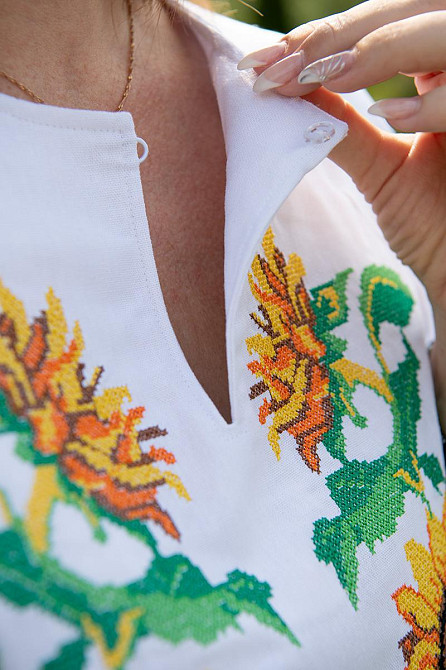Вишиванка жіноча, лляна з довгим рукавом, біла, топ Київ - фото 6