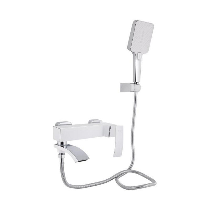 Змішувач для ванни з поворотним виливом, з душовим гарнітуром Qtap Swan Cascada QTSWA260CRW45569 Chrome/White Харків - фото 1