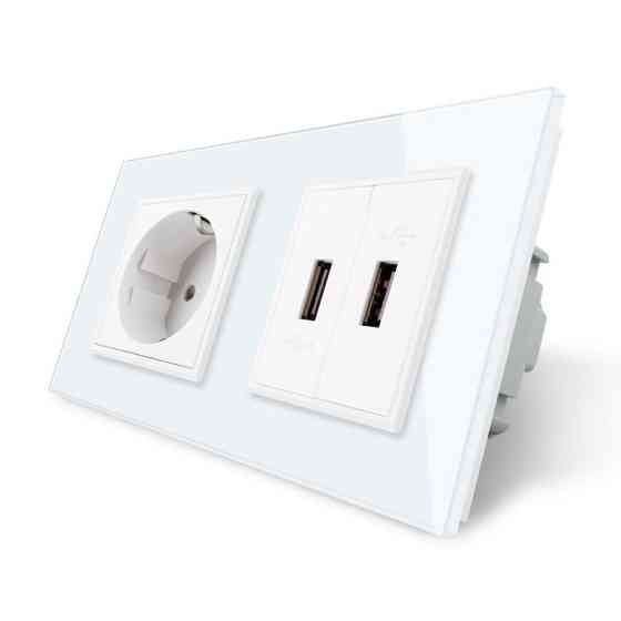 LIVOLO Розетка з заземленням з 2 USB розетками Livolo білий скло (VL-C7C1EU2USB-11) Коломия