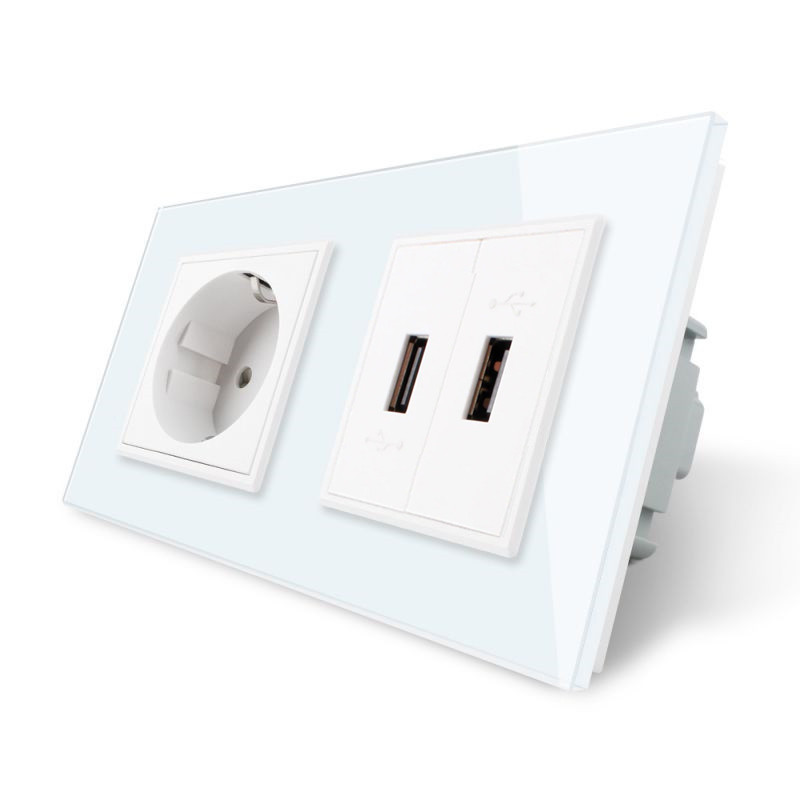 LIVOLO Розетка з заземленням з 2 USB розетками Livolo білий скло (VL-C7C1EU2USB-11) Коломия - фото 1