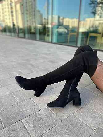 Stepter Ботфорти жіночі зимові, натуральний велюр чорні, на підборах 6 см. 6076 / Стильні чобот Коломыя