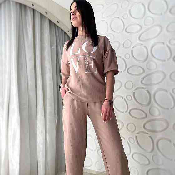 Літній костюм з широкими штанами "Love story" оптом | Распродажа модели Капучіно, 42-44 Київ