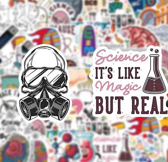 Набір наліпок Наука 50 шт, вінілові стікери Science для ноутбука, телефону, планшета, водостійкі наклейки для дітей та підлітків Київ