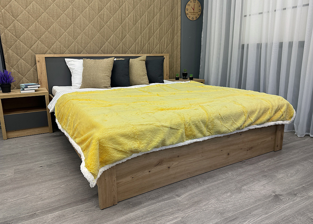 Плед двосторонній 155х200 см (+-5см) із штучною овчиною та хутром Жовтий з білим (87-081) Київ - фото 3