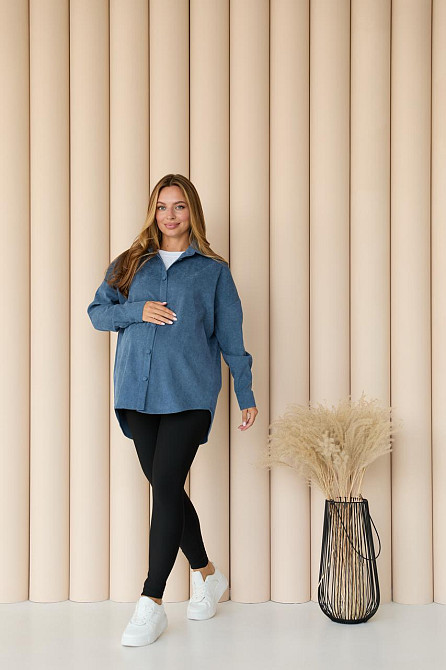 Женская рубашка для беременных стиля oversize из микровельвета Varna размер 2XL-3XL Lullababe джинсовая Кривой Рог - изображение 5