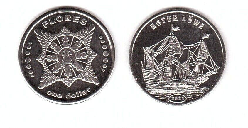 Острів Флорес 1 долар 2021 UNC Вітрильний човен Roter Lowe Полтава - фото 1