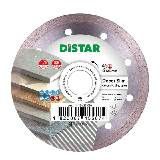 Диск алмазный отрезной 1A1R 125 Distar DECOR SLIM : диск 125х22,23х1,2мм, керамика, керамогранит Киев
