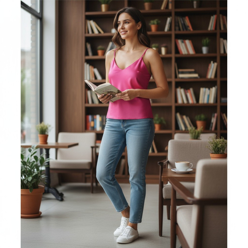 Шелковая майка на тонких бретельках Малиновый XL/2XL Харьков - изображение 3