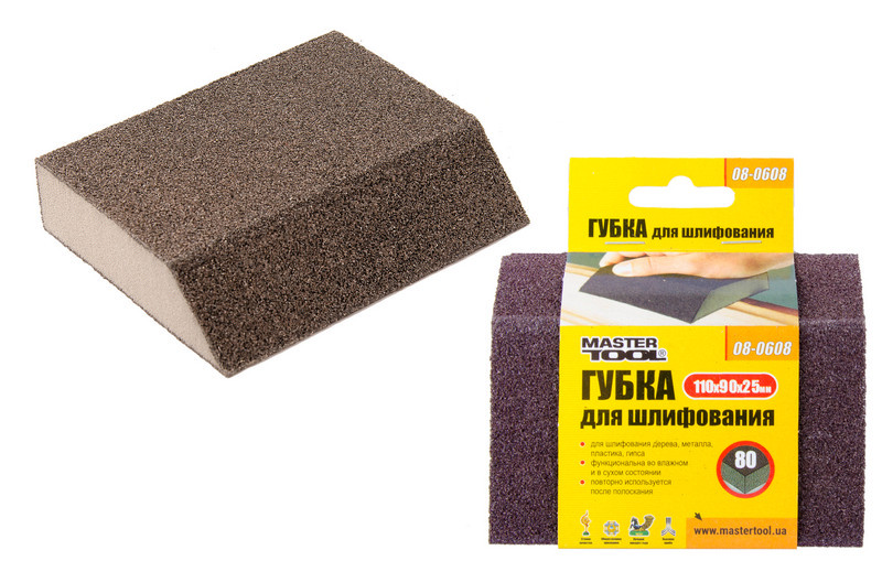 MASTERTOOL Губка для шліфування MASTERTOOL ТРАПЕЦІЯ Р80 110х90х25 мм 08-0608 Киев - изображение 2