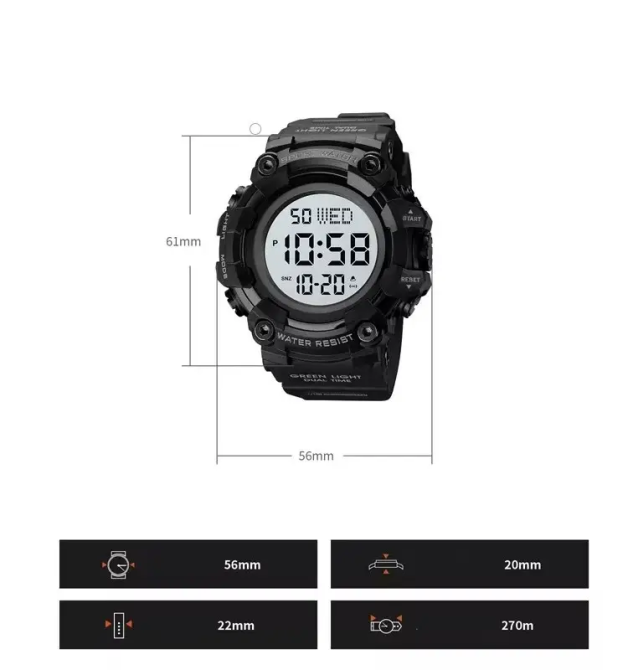 Тактические мужские часы Skmei 1968 Черный с белым циферблатом Винница - изображение 9