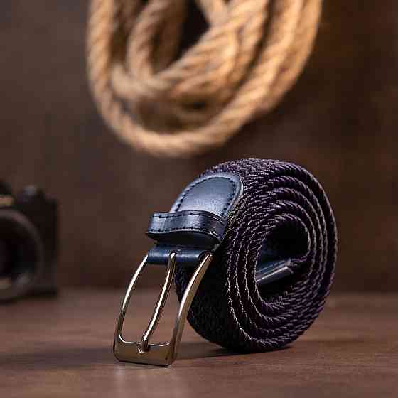 Текстильный мужской ремень классика Vintage 20526 Темно-синий Киев