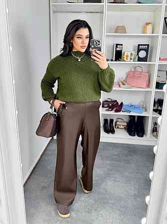 Жіночі базові штани палаццо на гумці з екошкіри Шоколад, 42/44 Одеса