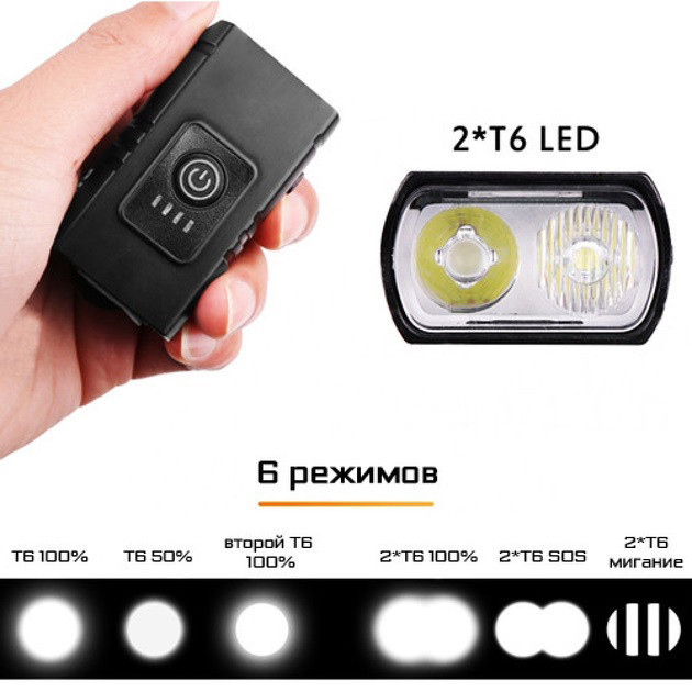 Велосипедний ліхтар із захистом від вологи BK-02Pro-2XPE, який перезаряджається, OD-977 Водостійкий велоліхтар Київ - фото 2