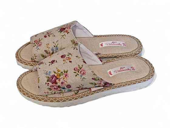 Тапочки женские открытые домашние натуральный лен 36 Одесса