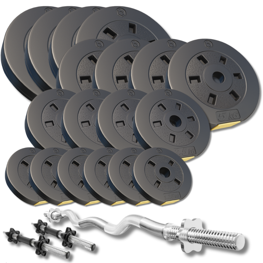 Набір зі штангою та гантелями Besport PowerPro 86кг з w-подібним грифом 120см Київ - фото 1