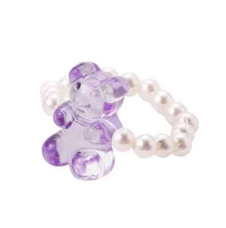 Кольцо с мишкой фиолетовое с бусинками, размер универсальный Киев